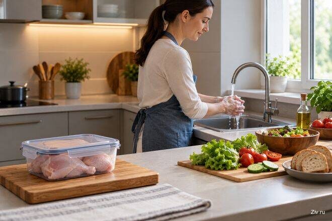 перекрёстное загрязнение продуктов кухня